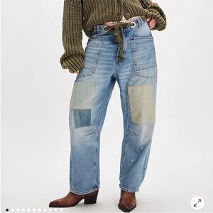 Free People Moxie Pull On Barrel Jeans Truest Blue Size 28